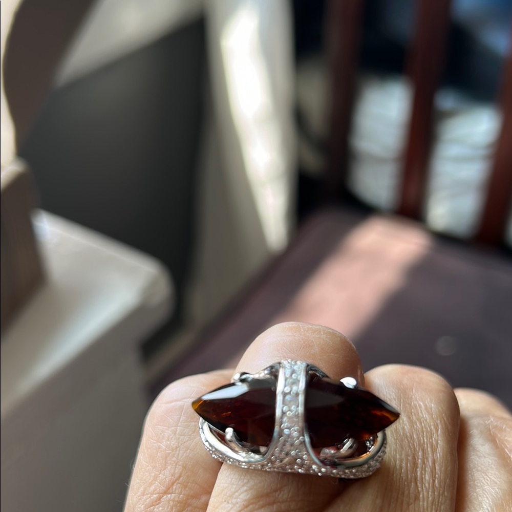 Camille Louise Elegant Brown and Silver Ring with Intricate Detailing size 8 new